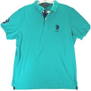 U.S. Polo Assn. Polo Shirt Mens XL Turqoise Short Sleeve Knit Preppy Y2K Beach